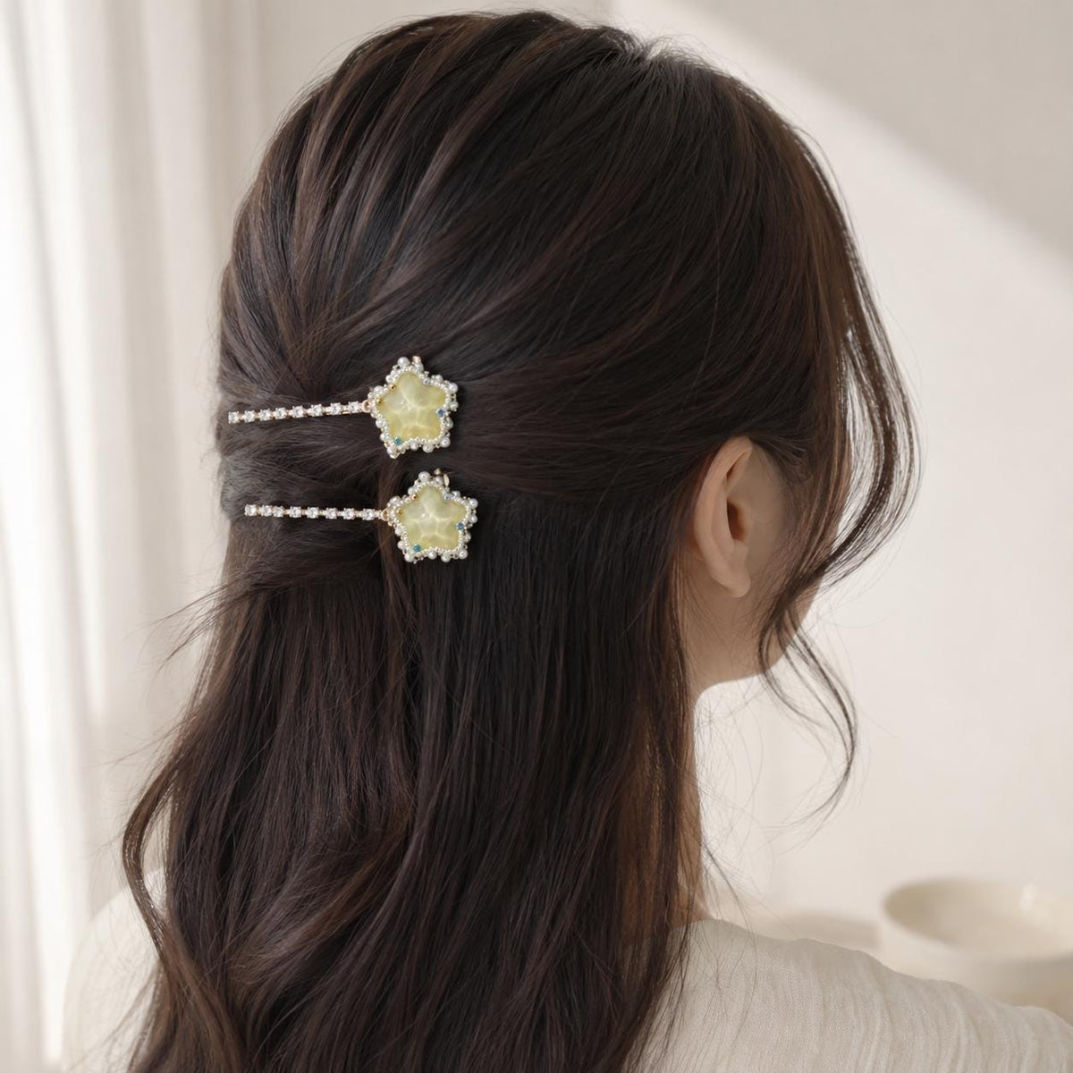 Yellow Star Hair Clips, Crystal Bobby Pin Set, Pastel Acetate Starburst Barrette, Whimsical Y2K Celestial Preppy Hair Accessories