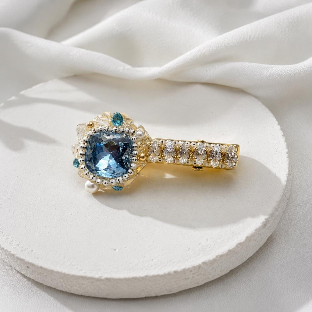 Blue Crystal Hair Clip, Marquise Baroque Barrette, Royal Blue Gem Alligator Clip, Elegant Hair Accessory, Gift for Her