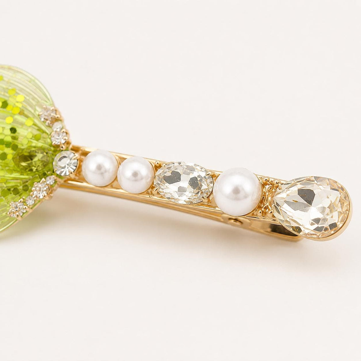 Lime Green Mermaid Tail Hair Clip, Glitter Fish Tail Barrette, Chrysolite Crystal Alligator Pinch, Whimsical Coastal Ocean Jewelry