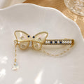 Aurora Butterfly Hair Clip, Royal Blue Crystal Barrette, Pearl Chain Fairycore Hair Accessory, Gift for Her