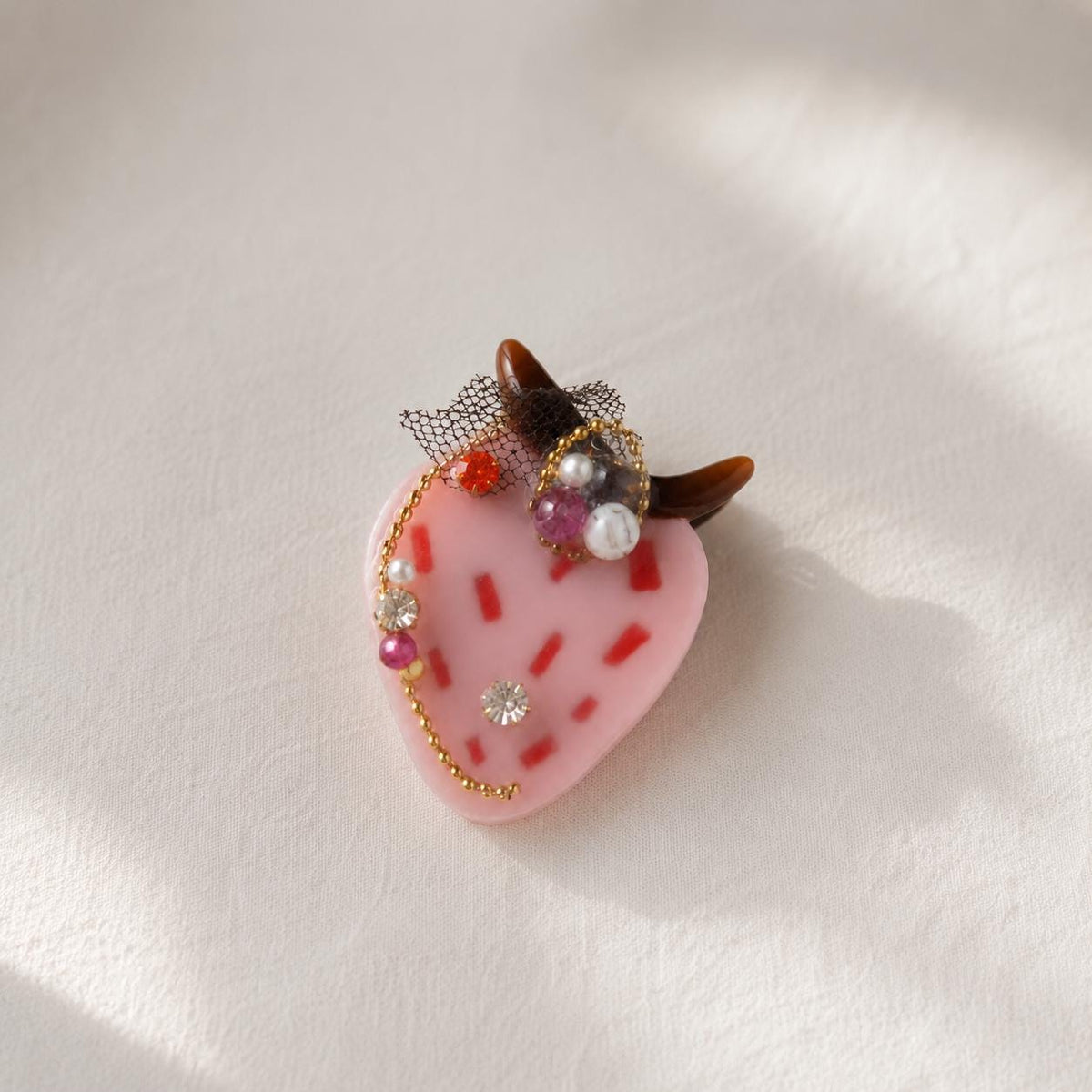 Strawberry Hair Clip, Pink Demon Horns Barrette, Pastel Goth Harajuku Hair Accessory, Cute Gift for Her