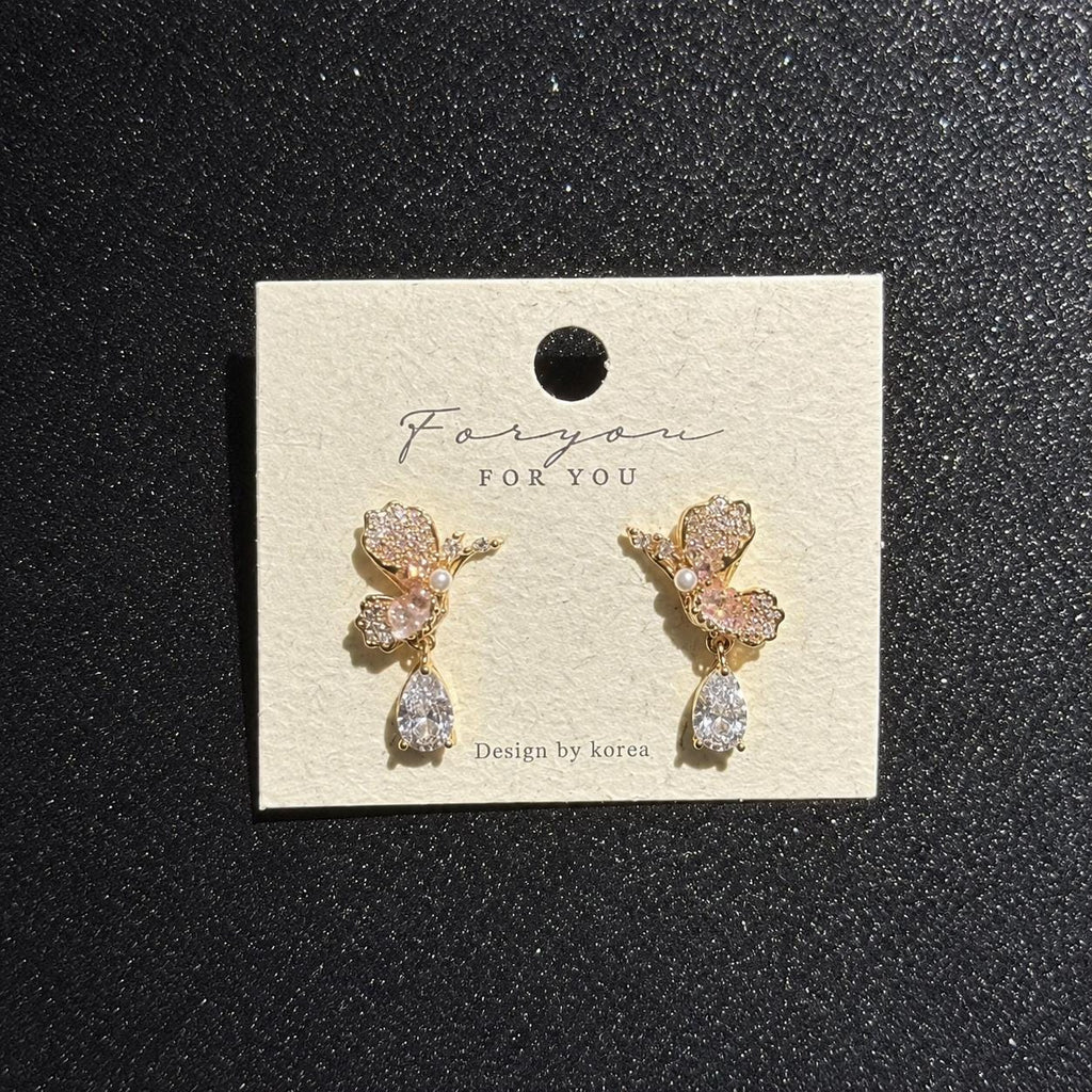 Gold Crystal Hummingbird Drop Earrings, Dainty Teardrop Stone Earrings, Minimalist Nature Jewelry, Bird Lover Gift for Her