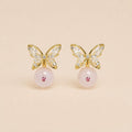 Gold Butterfly Stud Earrings, Marquise Crystal Drop Earrings, Rose Pink Beaded Dangles, Romantic Korean Style Jewelry, Birthday Gift for Her