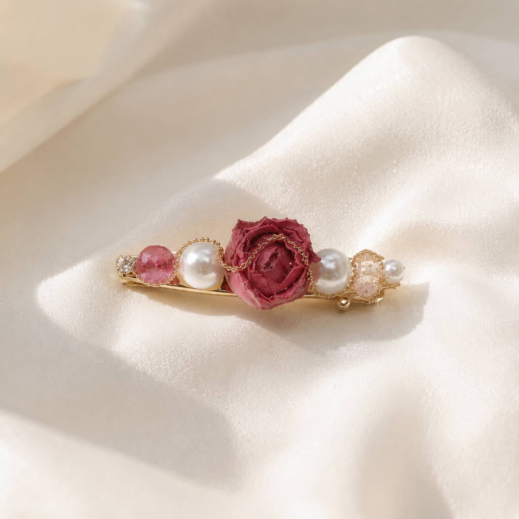 Vintage Rose Pearl Hair Clip