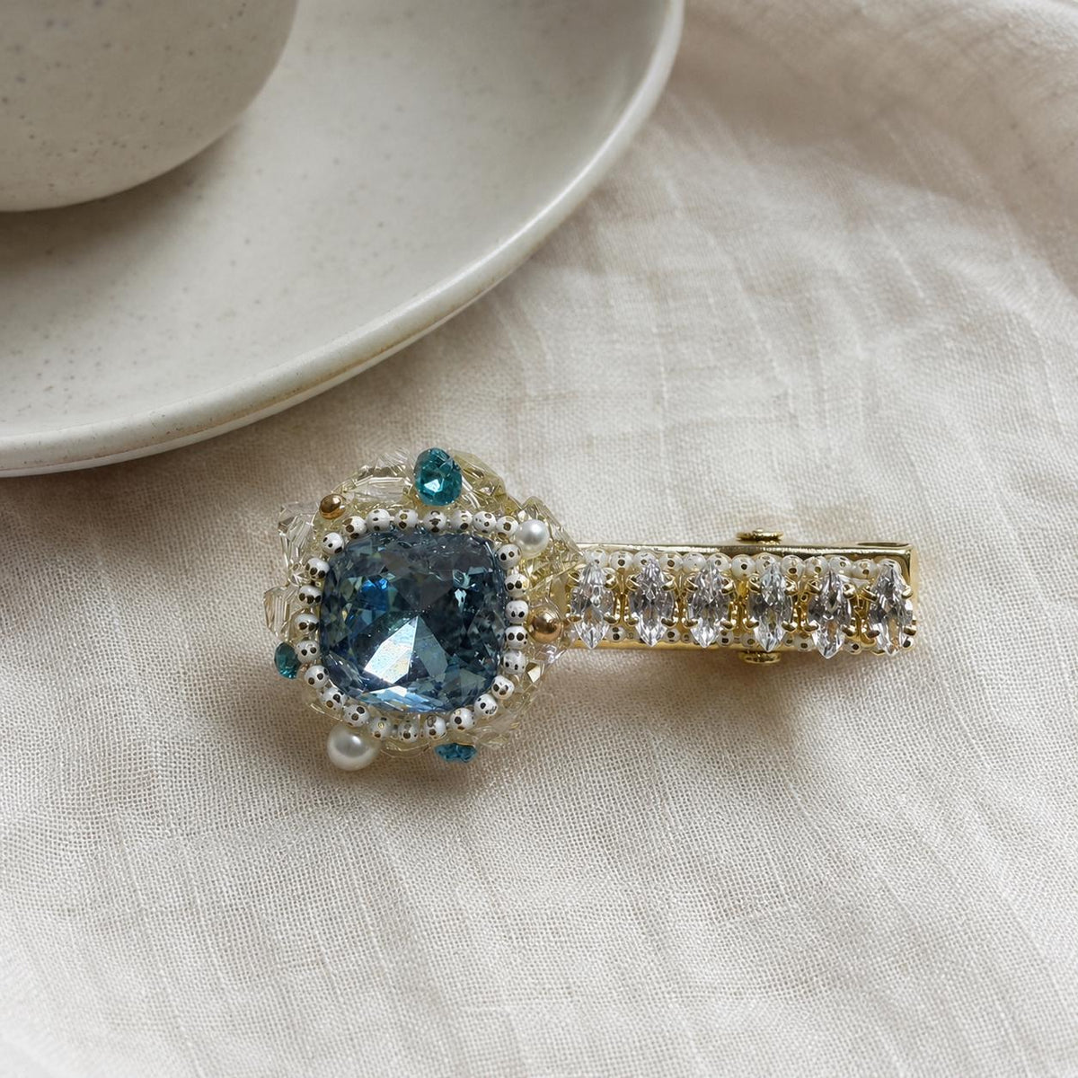 Blue Crystal Hair Clip, Marquise Baroque Barrette, Royal Blue Gem Alligator Clip, Elegant Hair Accessory, Gift for Her