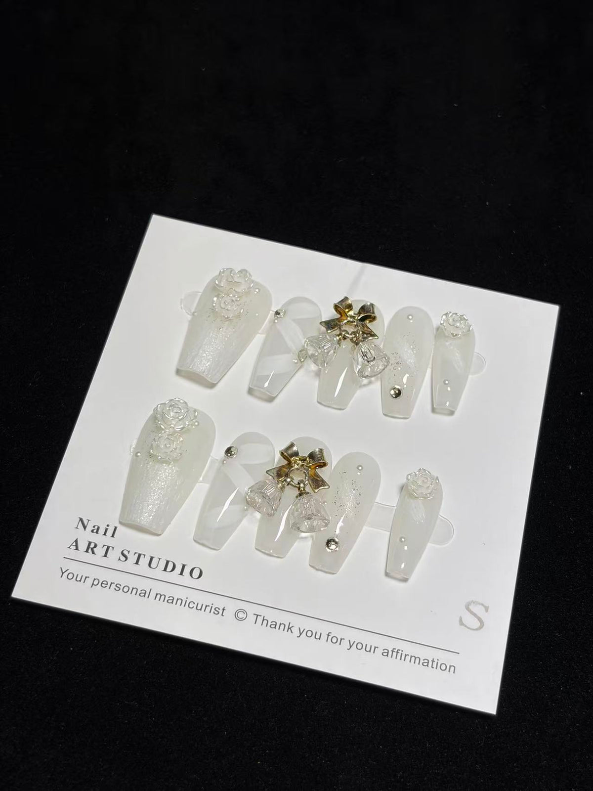 Ivory Bells – Pearl White Bridal Press-On Nails NO.17