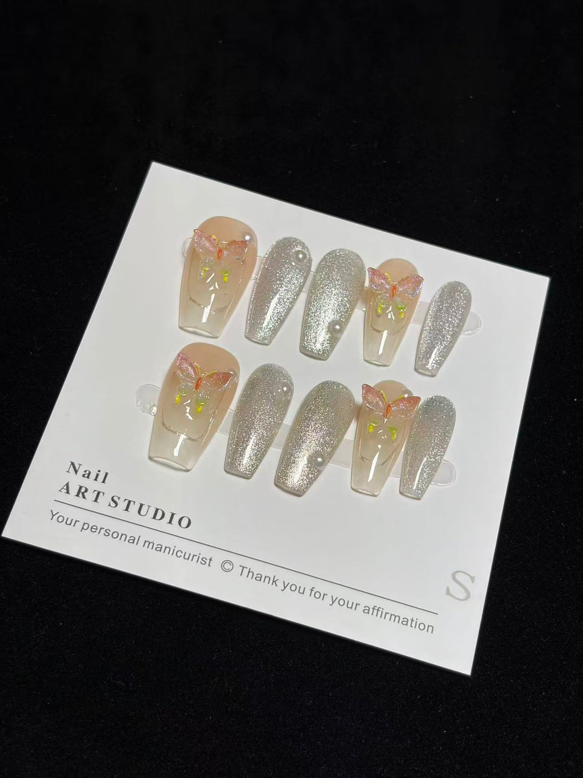 Butterfly Stardust – Silver Glitter Press-On Nails NO.18