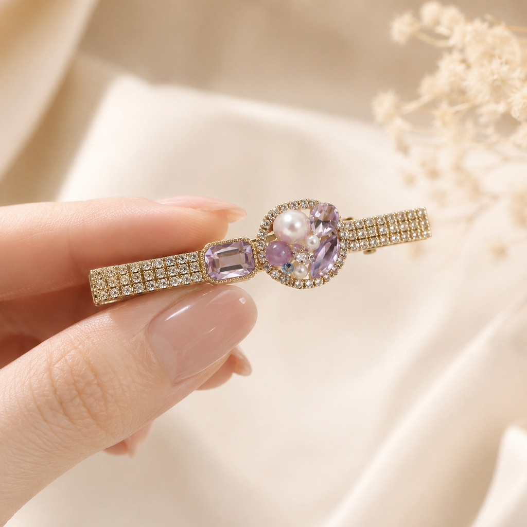 Lavender Pearl Crystal Hair Clip