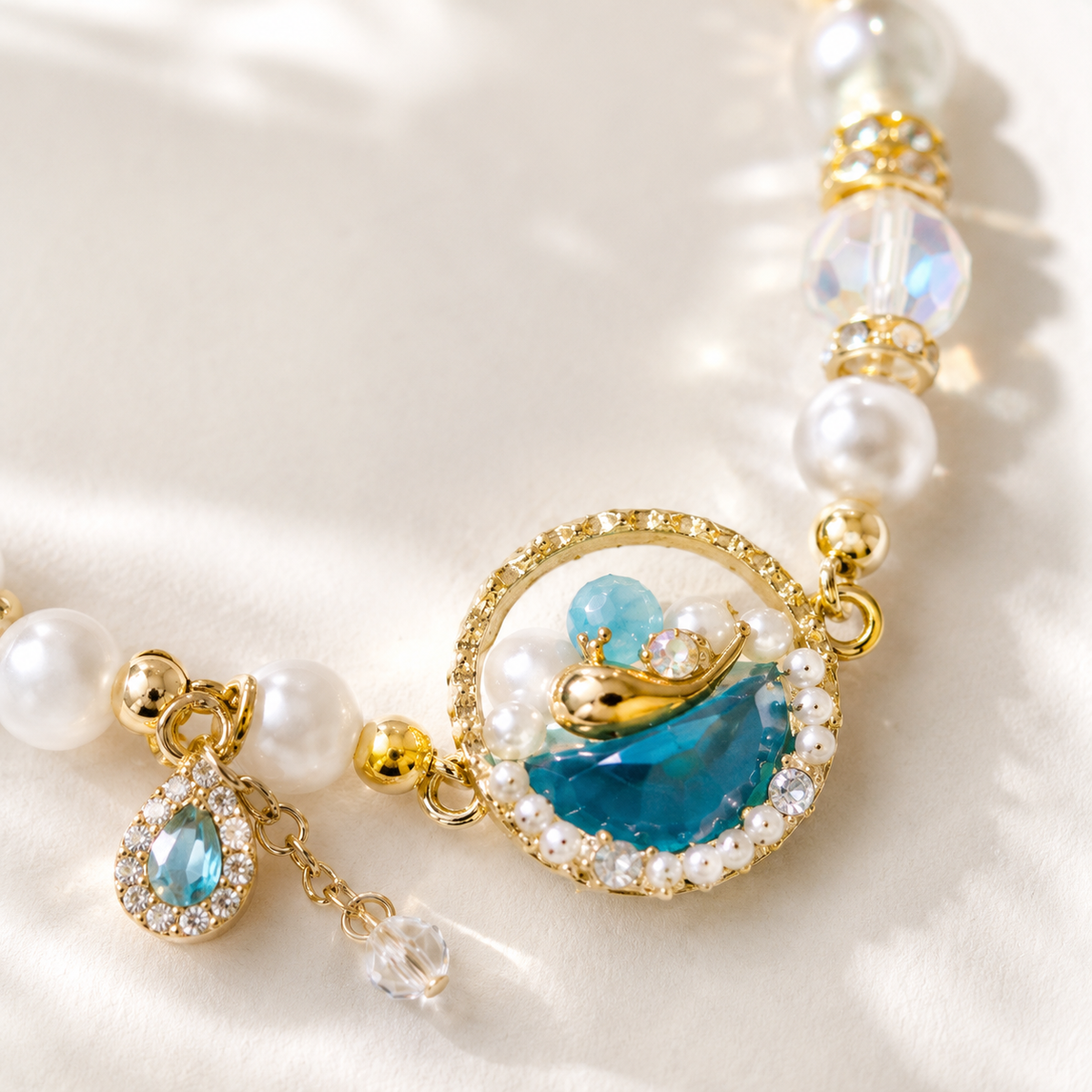 Aqua Pearl Halo Bracelet