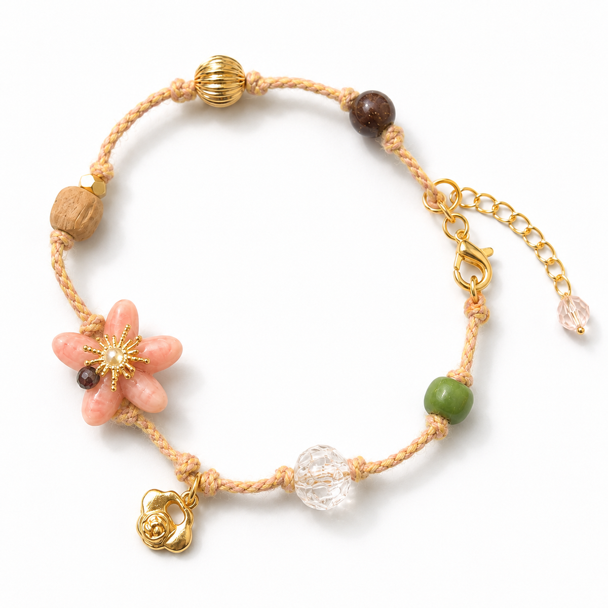 Peach Blossom Cord Charm Bracelet