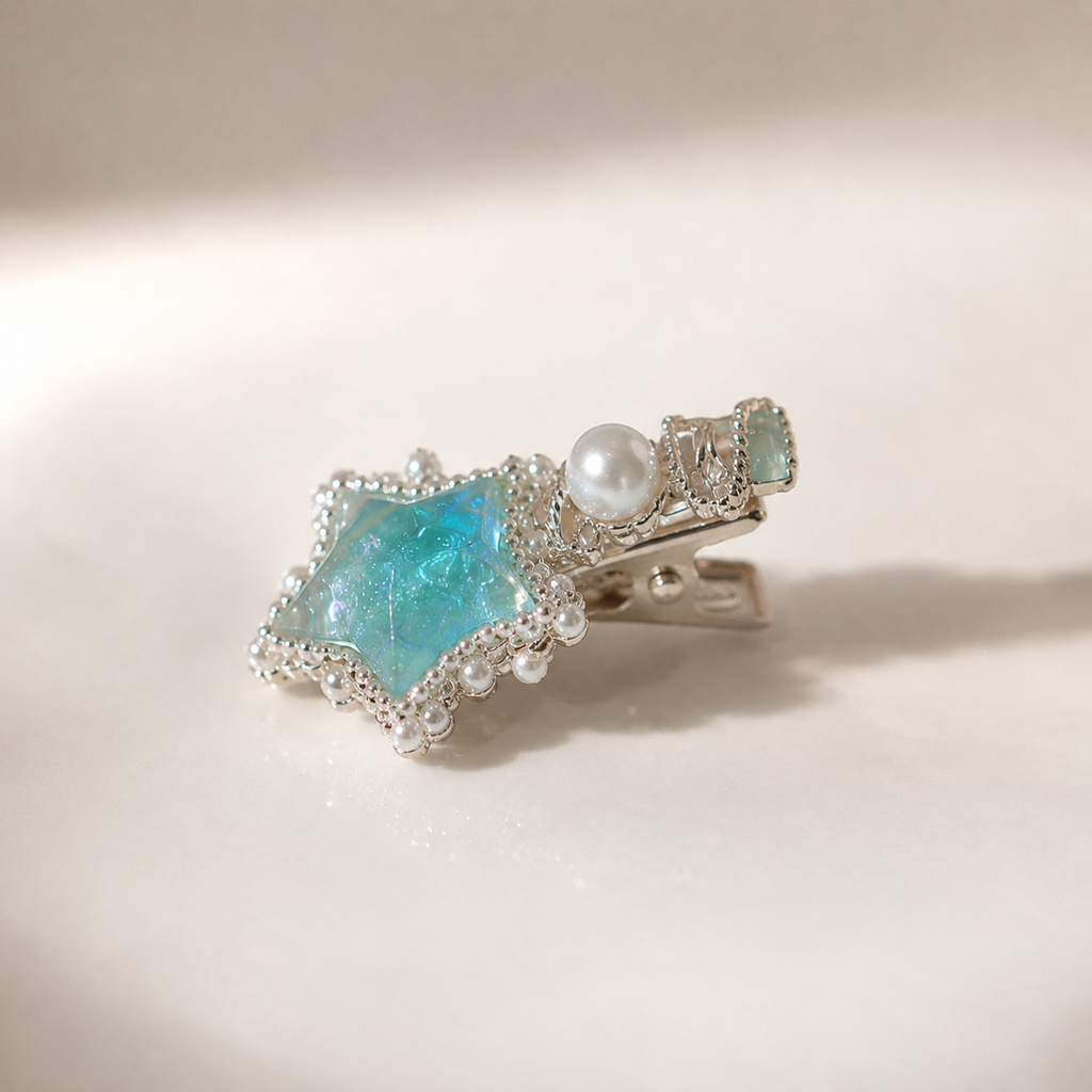 Aqua Star Pearl Drop Earrings