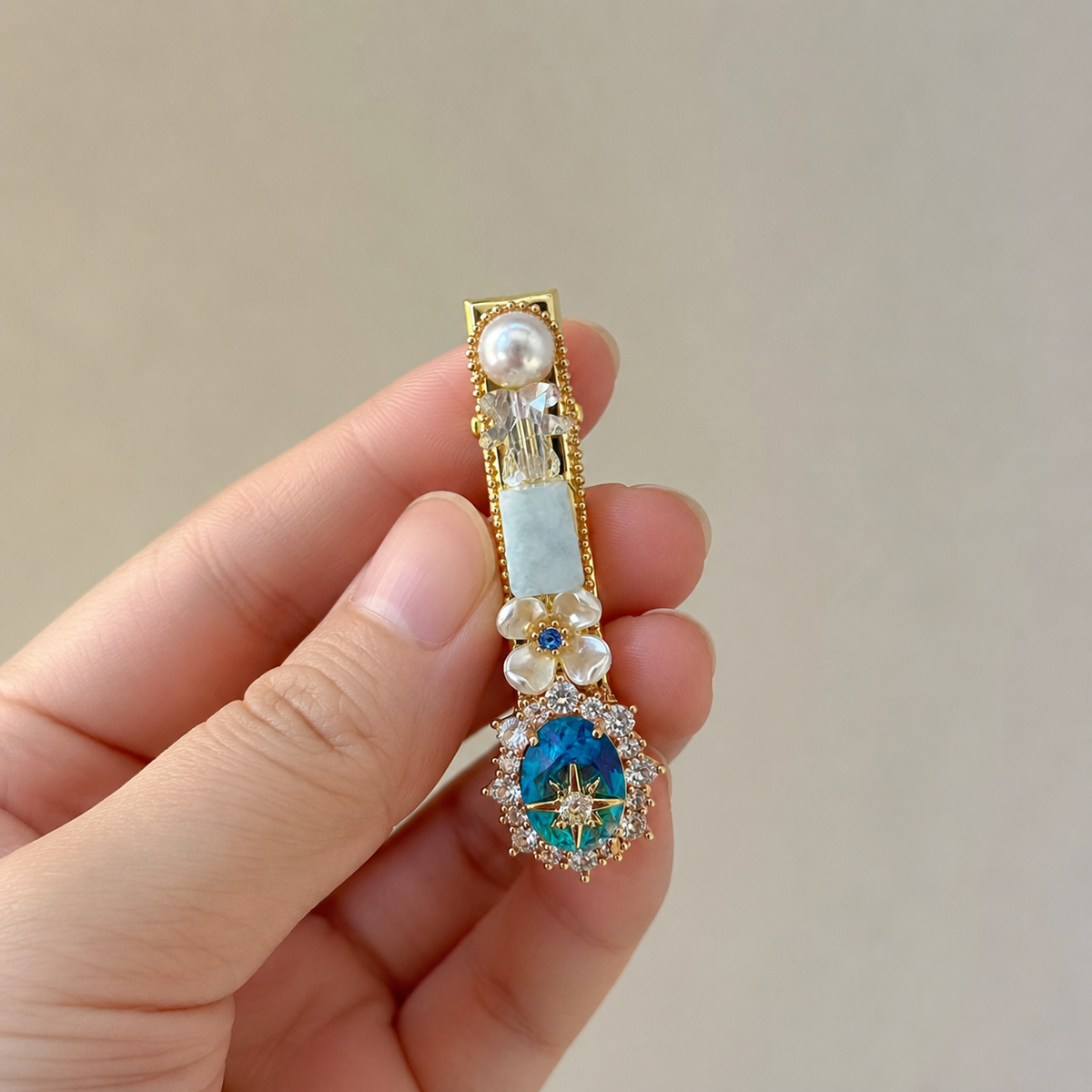 Aqua Celestial Pearl Hair Clip
