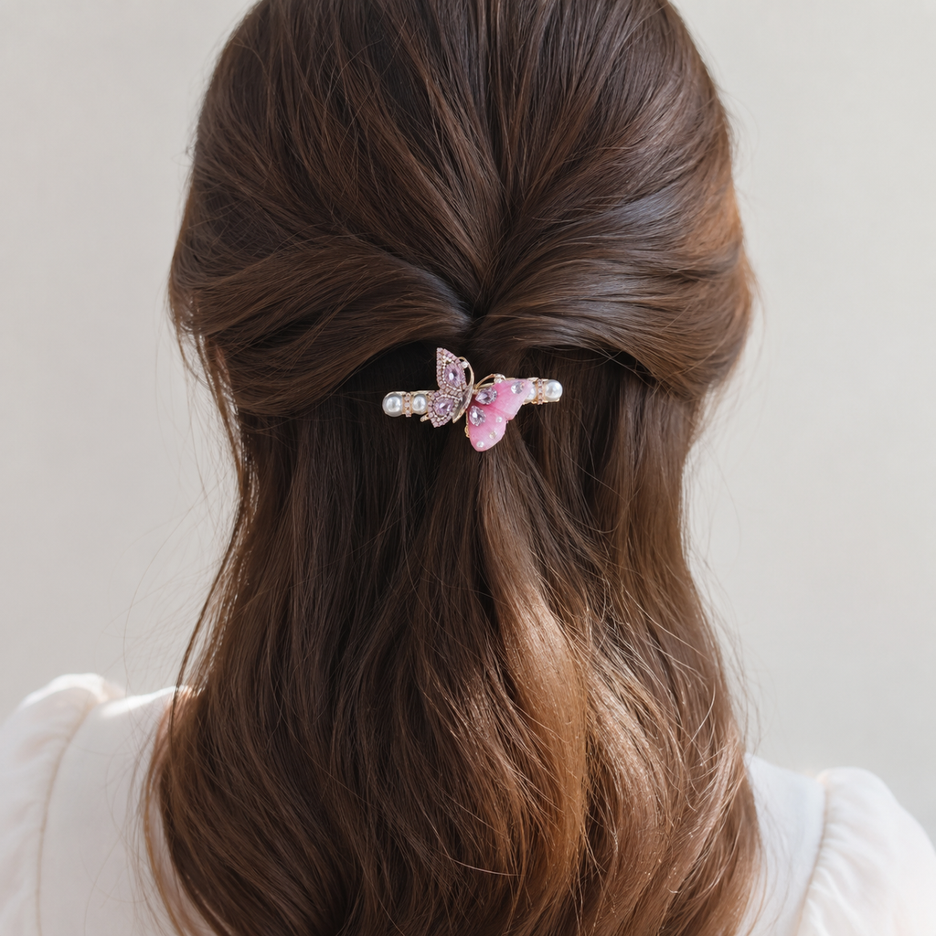 Pink Butterfly Crystal Hair Clip