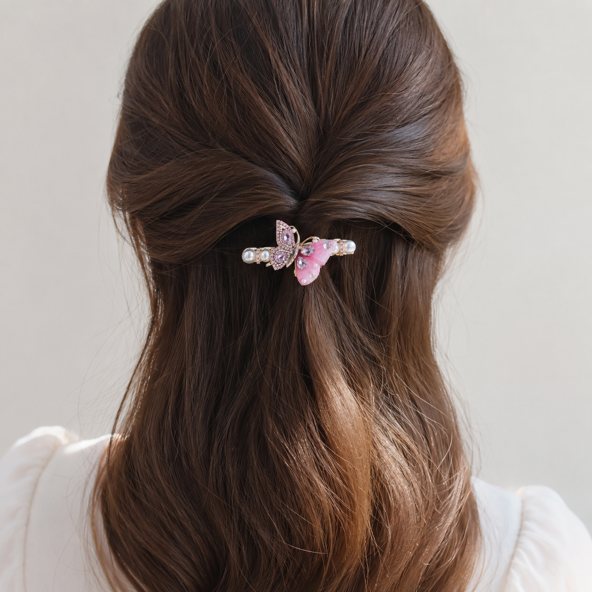 Pink Butterfly Crystal Hair Clip