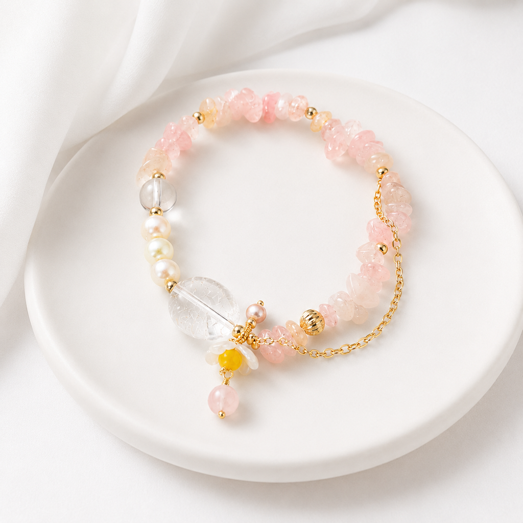 Spring Rose Quartz, Clear Quartz & Pearl Bracelet