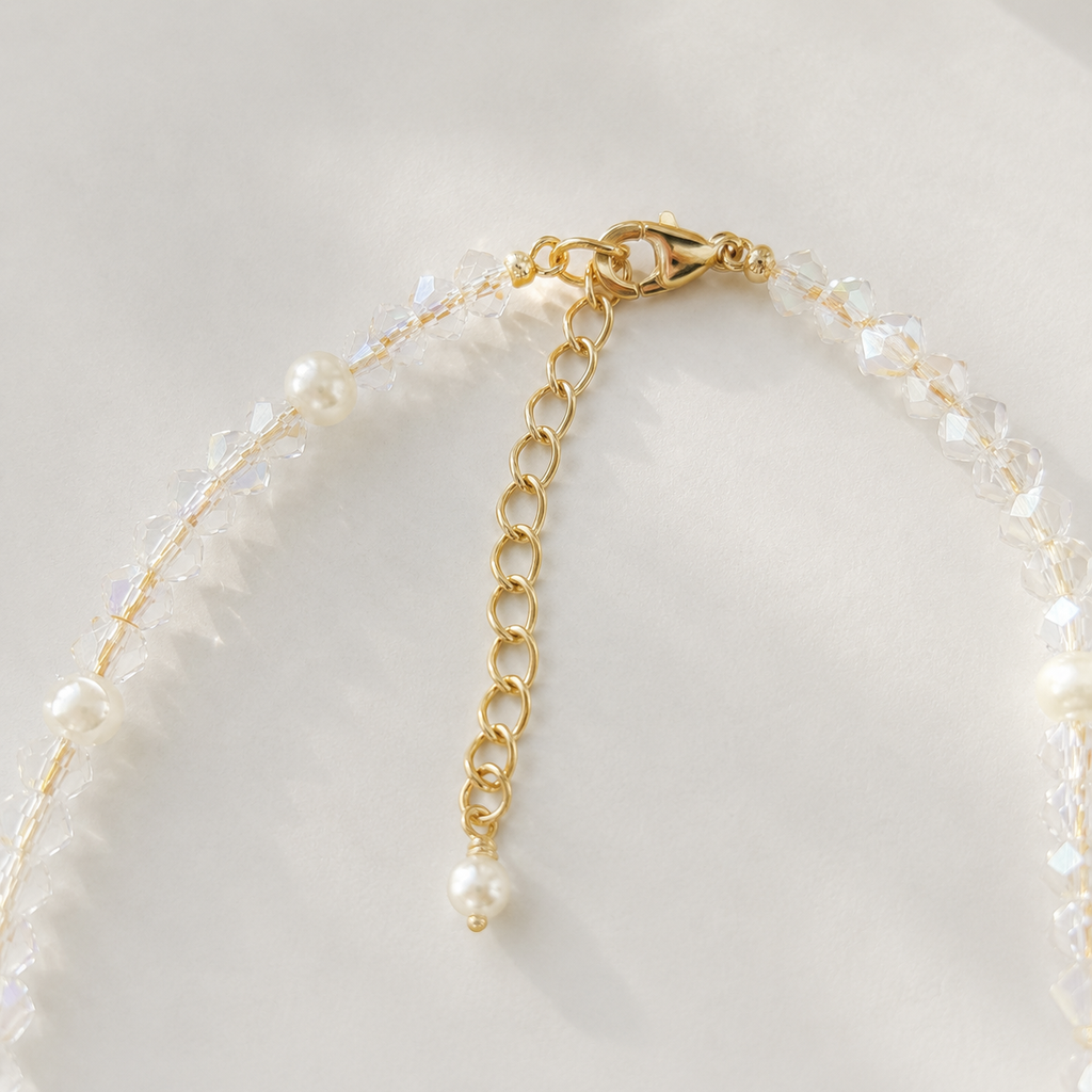 Pink Crystal & Pearl Charm Necklace