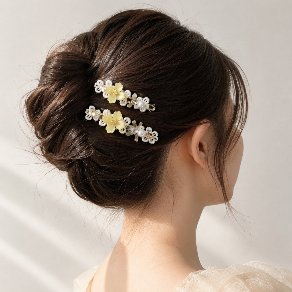 Golden Blossom Lace Hair Clip Set