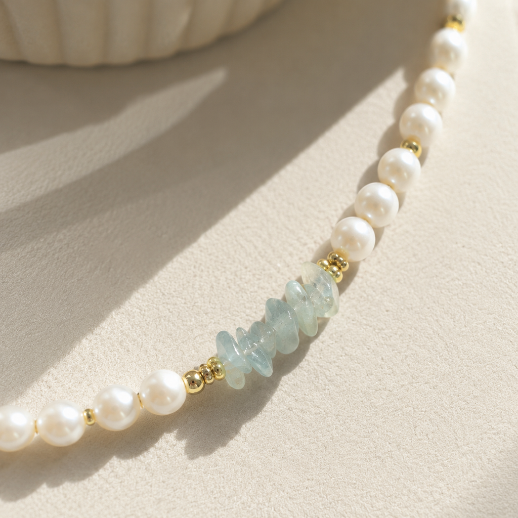 Aqua Heart Pearl Necklace