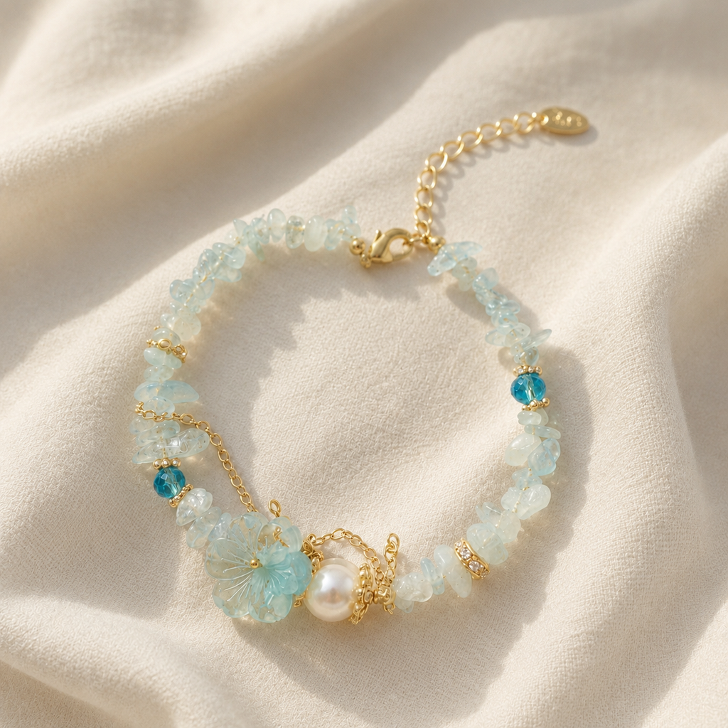 Aqua Blossom Pearl Bracelet