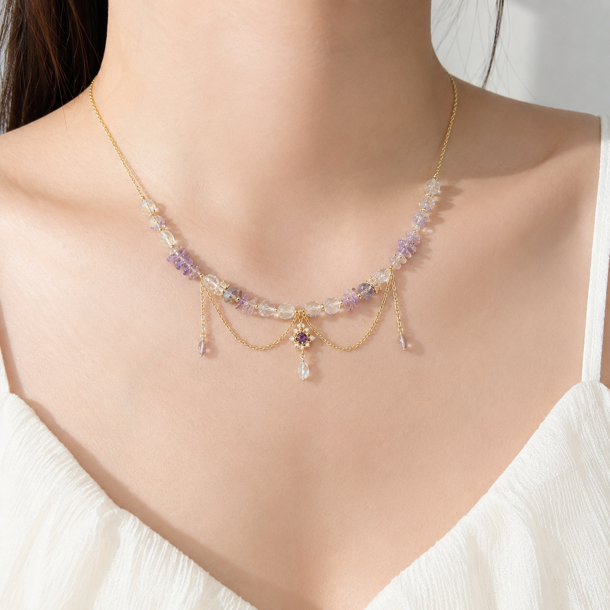 Lavender Veil Crystal Necklace