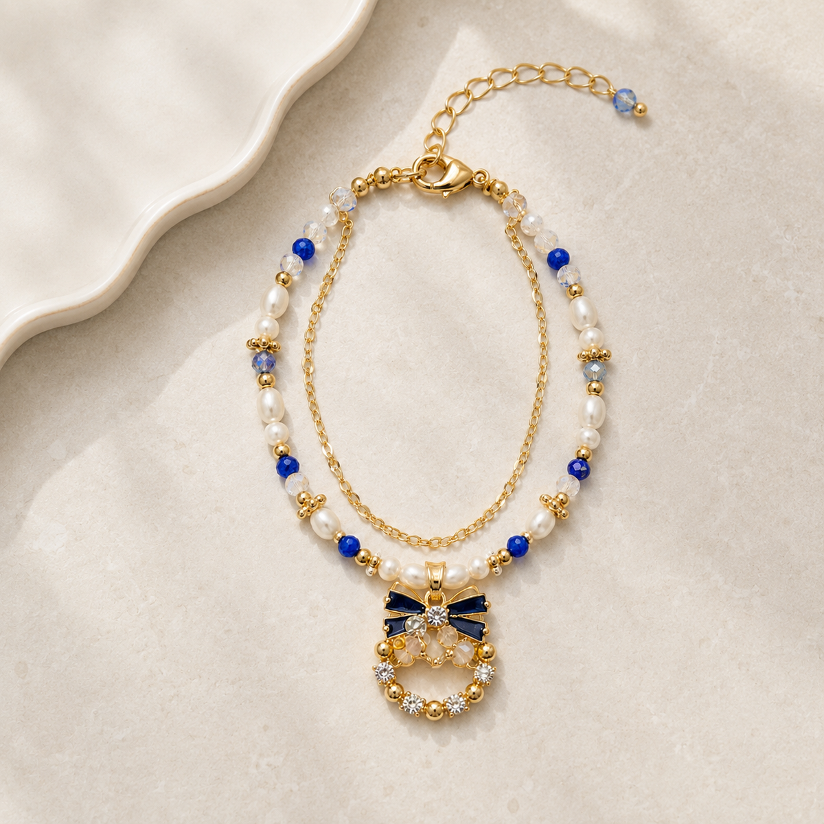 Midnight Bow Pearl Bracelet