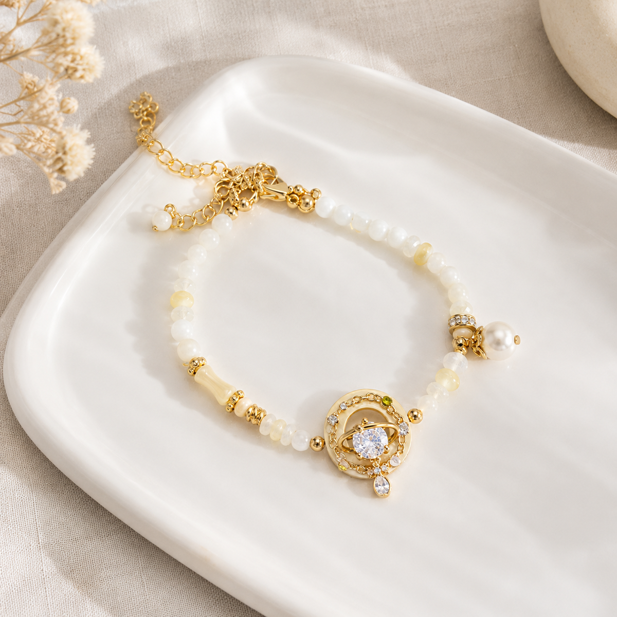Golden Orbit Pearl Bracelet