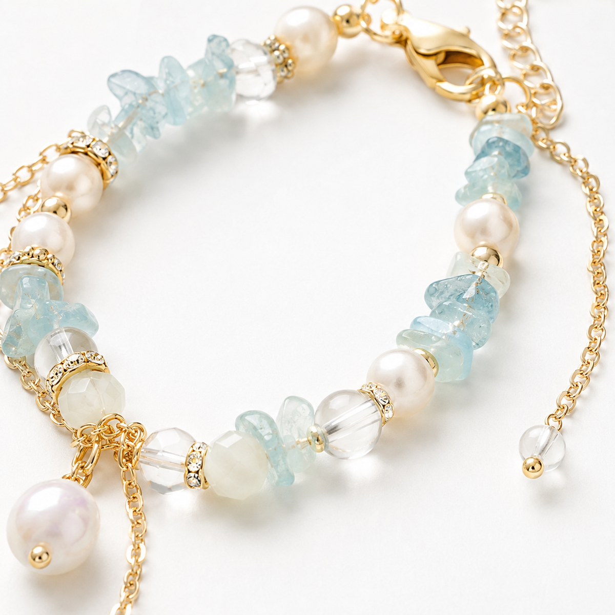 Aqua Pearl Cascade Bracelet