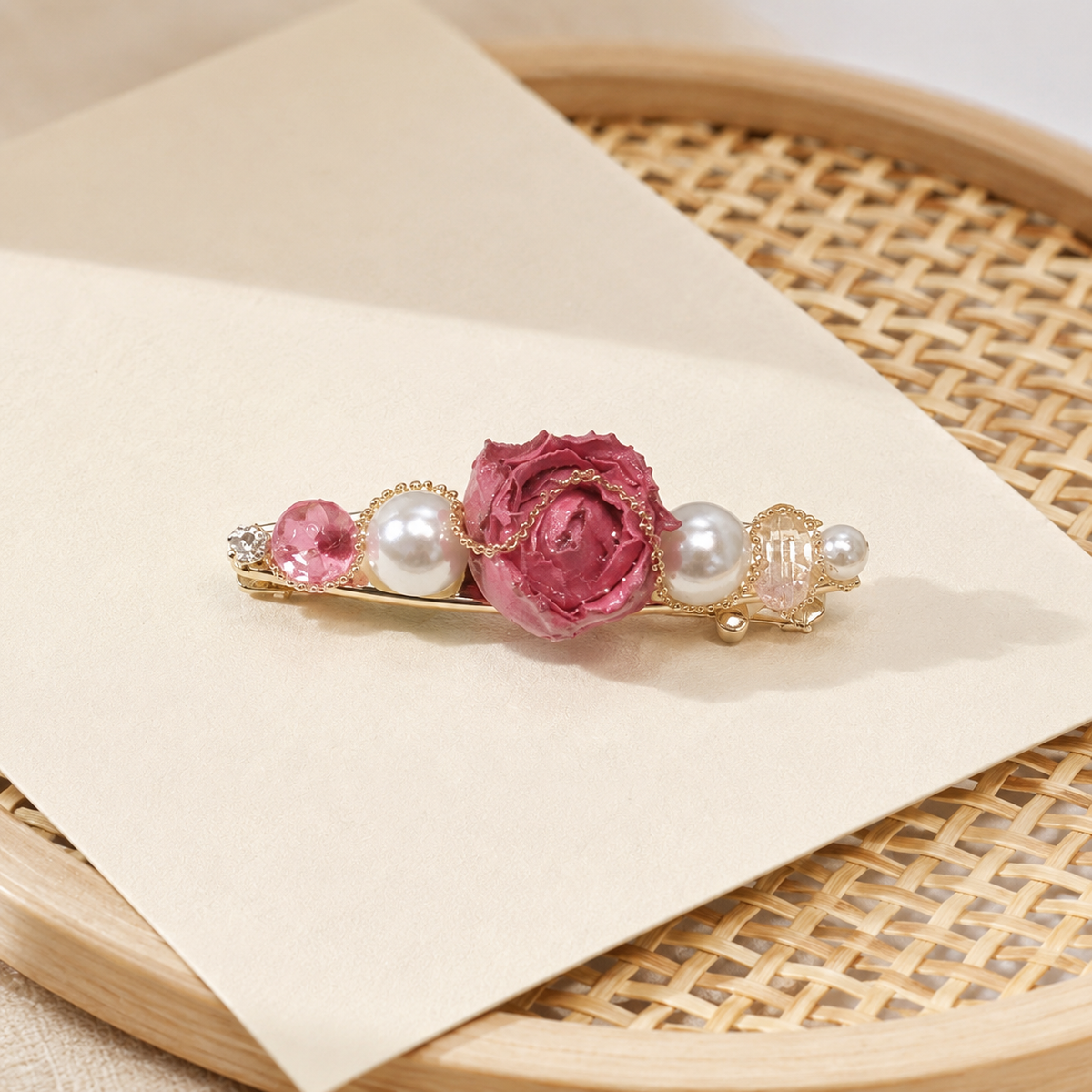Vintage Rose Pearl Hair Clip