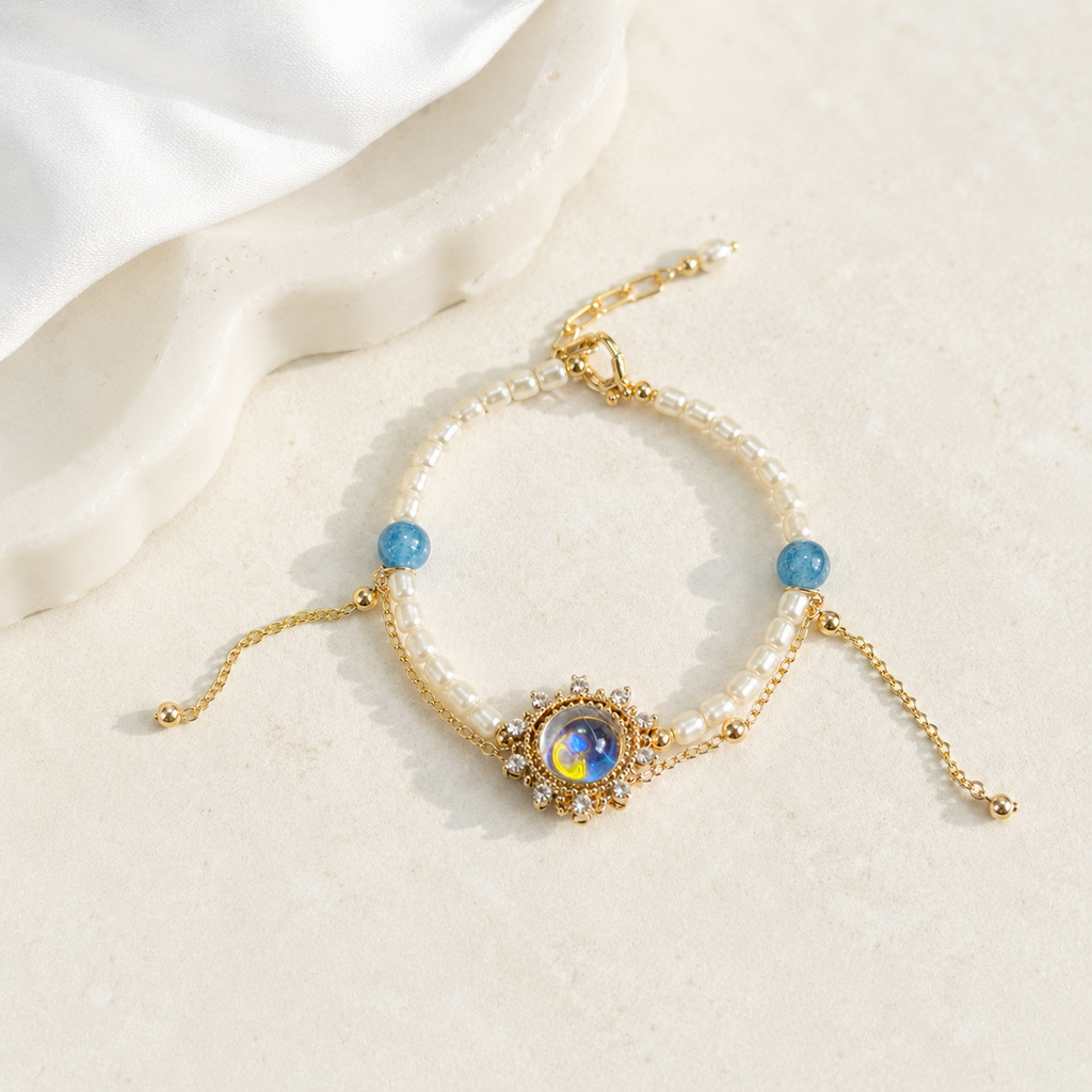 Celestia Pearl & Moonstone Sunburst Bracelet