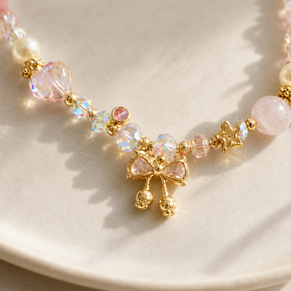Blush Bow Crystal Necklace
