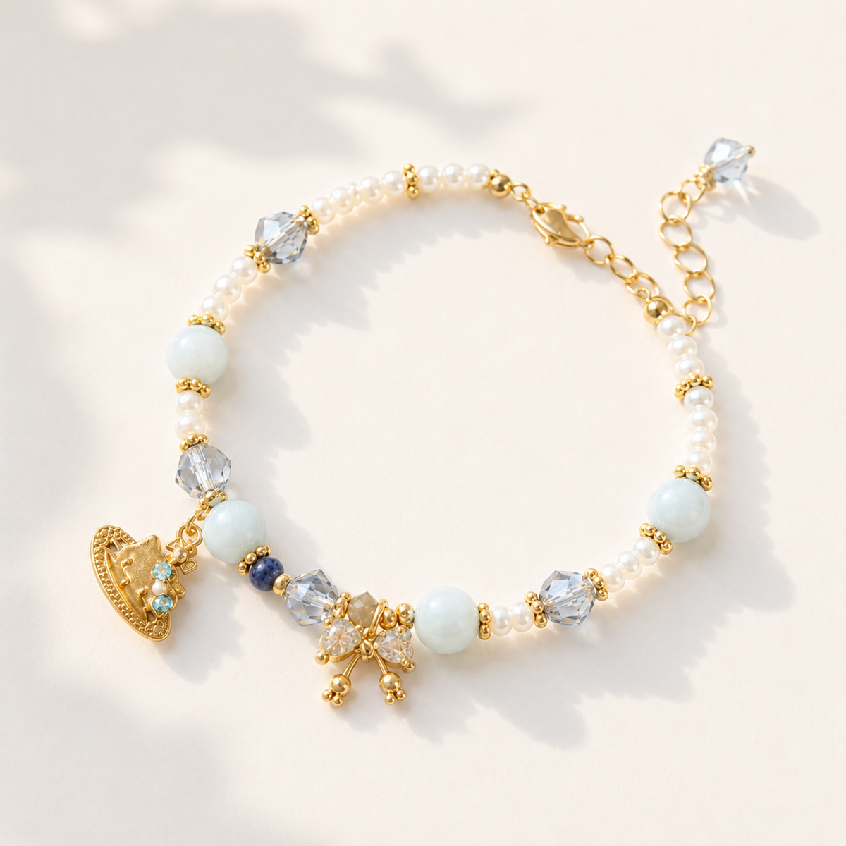 Powder Blue Bow Charm Bracelet