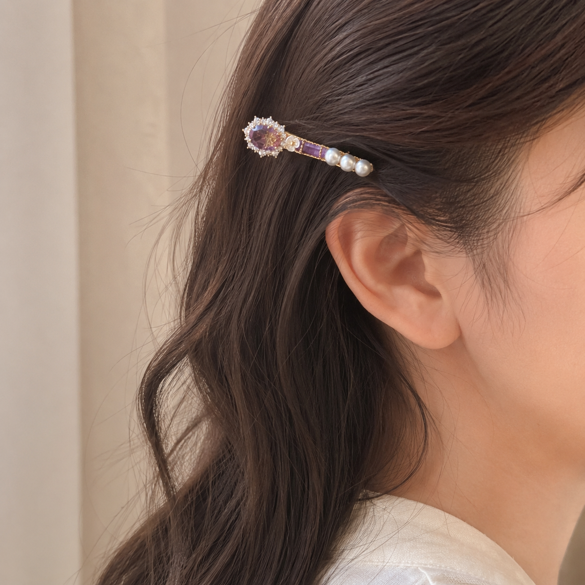 Amethyst Pearl Crystal Hair Clip