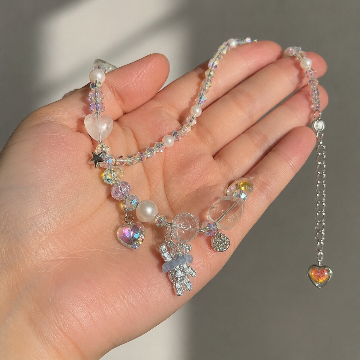 Iridescent Crystal & Pearl Charm Necklace