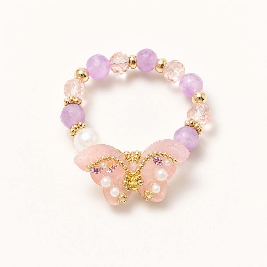 Lavender Butterfly Beaded Bracelet - image 1