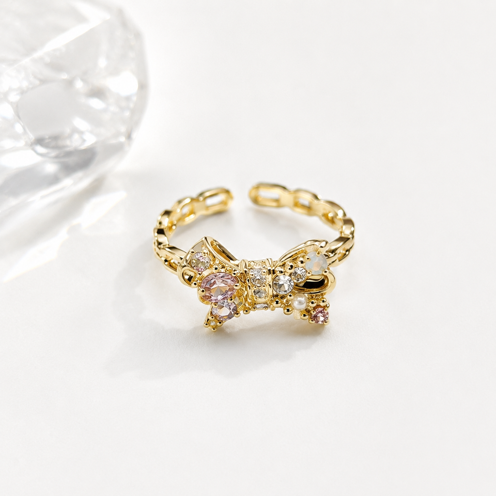 Golden Bow Crystal Ring - image 1