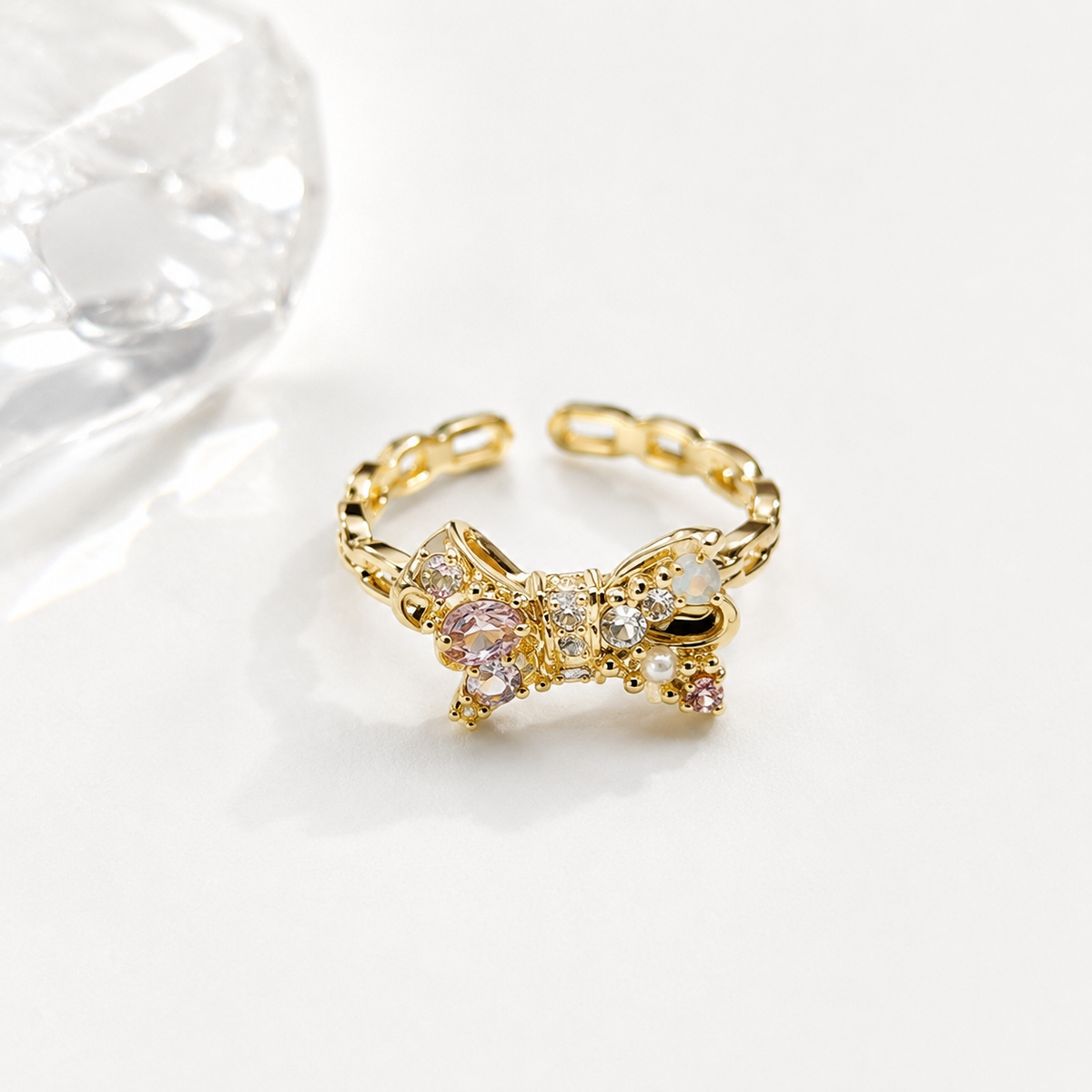 Golden Bow Crystal Ring - image 1
