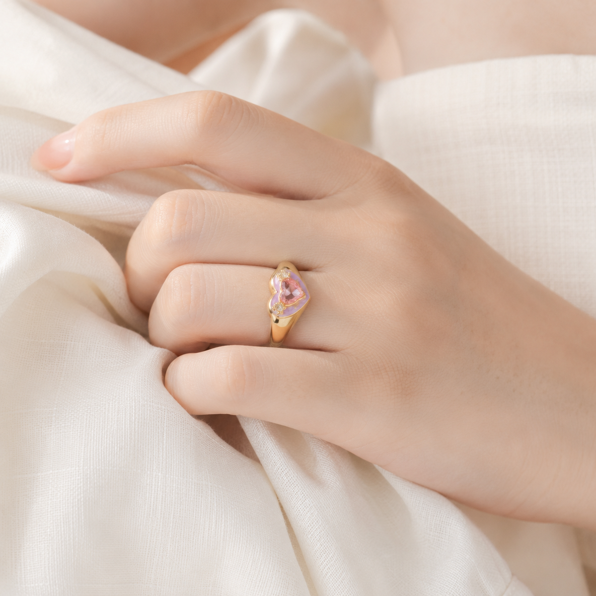 Pink Crystal Butterfly Ring - image 1