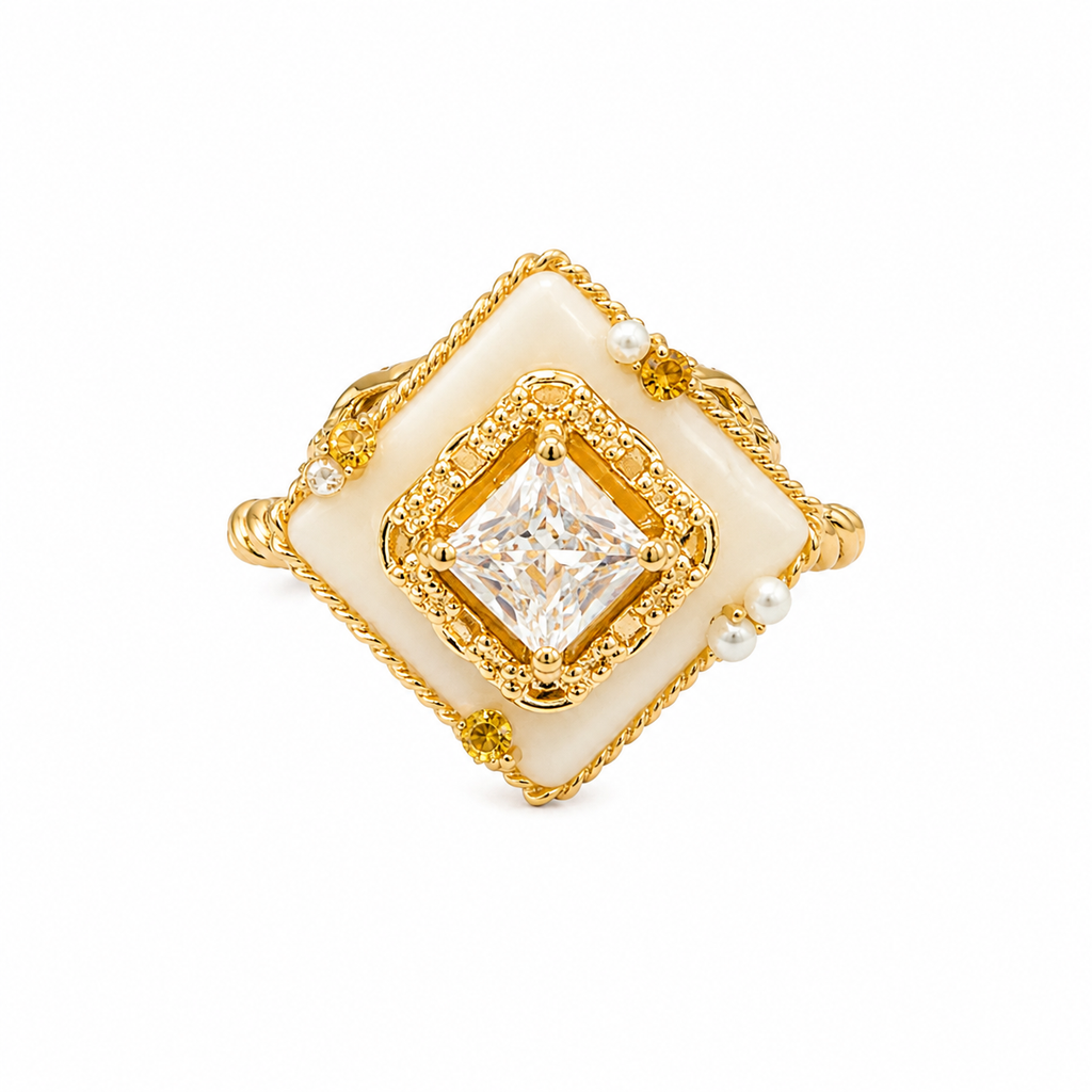 Ivory Geometric Crystal Ring - image 1