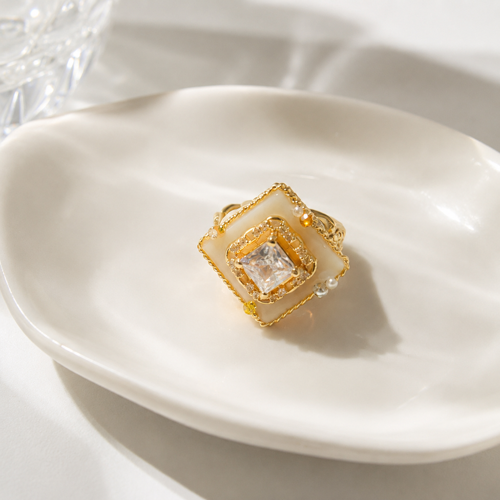 Ivory Geometric Crystal Ring - image 2
