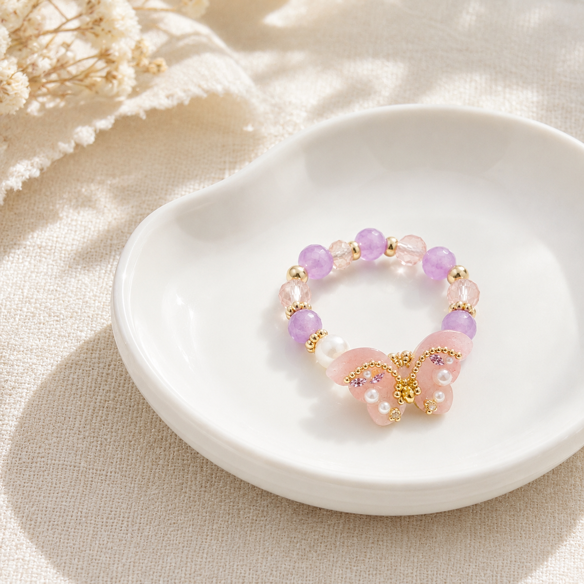 Lavender Butterfly Beaded Bracelet - image 2