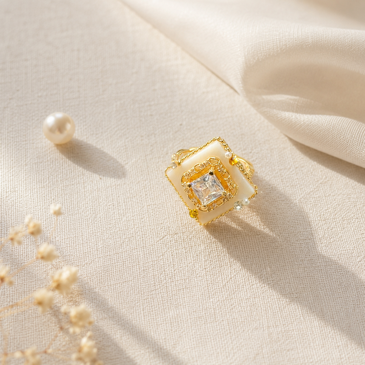 Ivory Geometric Crystal Ring - image 3
