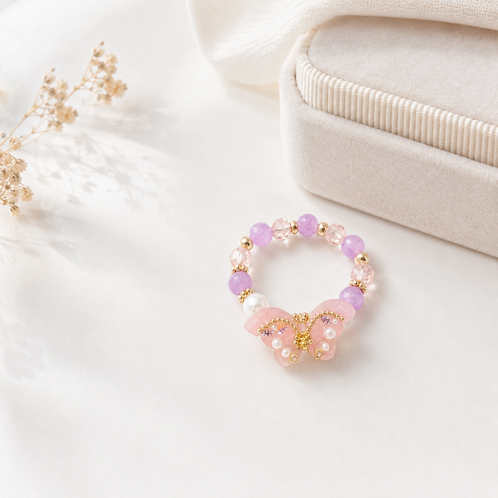 Lavender Butterfly Beaded Bracelet - image 4
