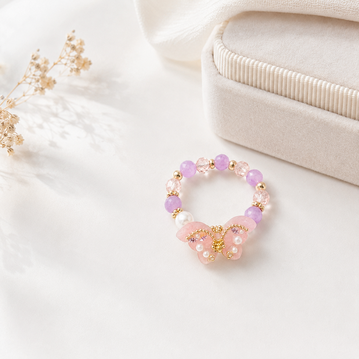 Lavender Butterfly Beaded Bracelet - image 4