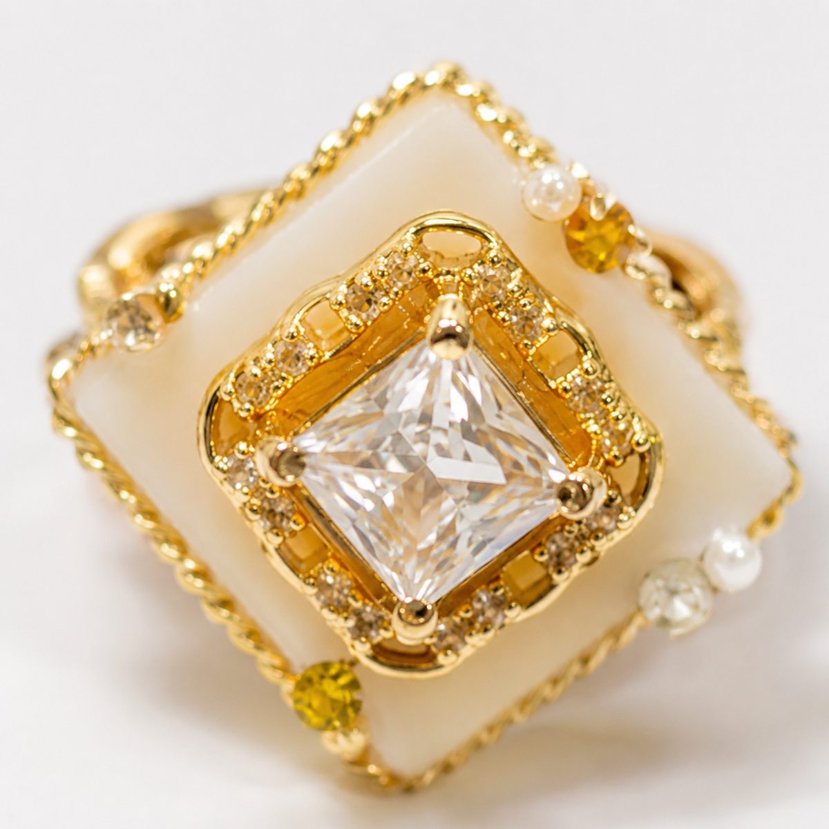 Ivory Geometric Crystal Ring - image 4