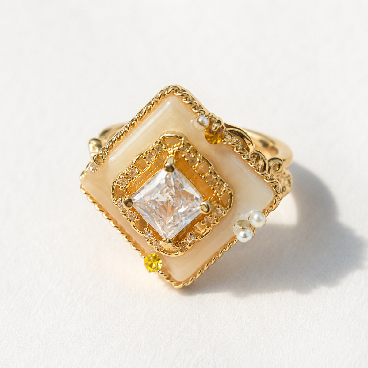 Ivory Geometric Crystal Ring - image 5