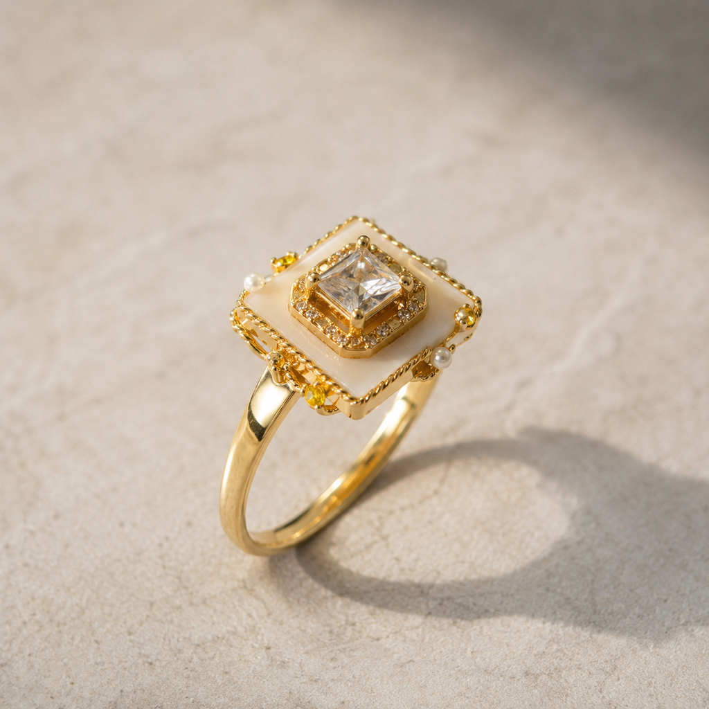 Ivory Geometric Crystal Ring - image 6