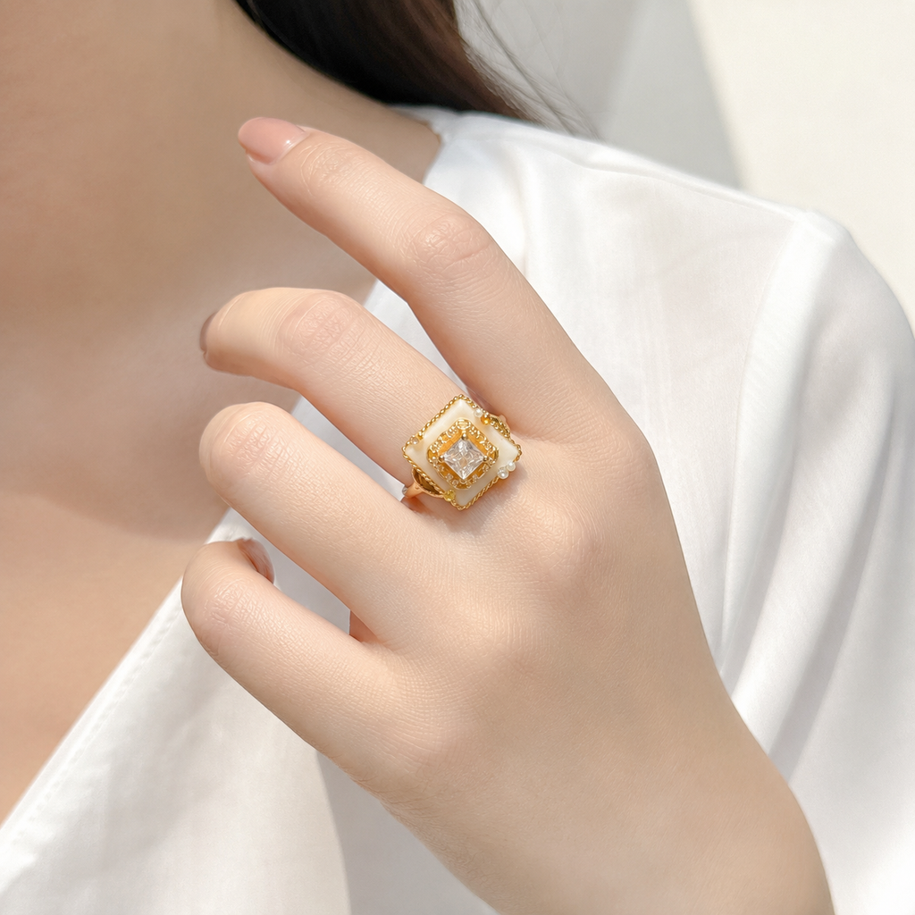 Ivory Geometric Crystal Ring - image 7
