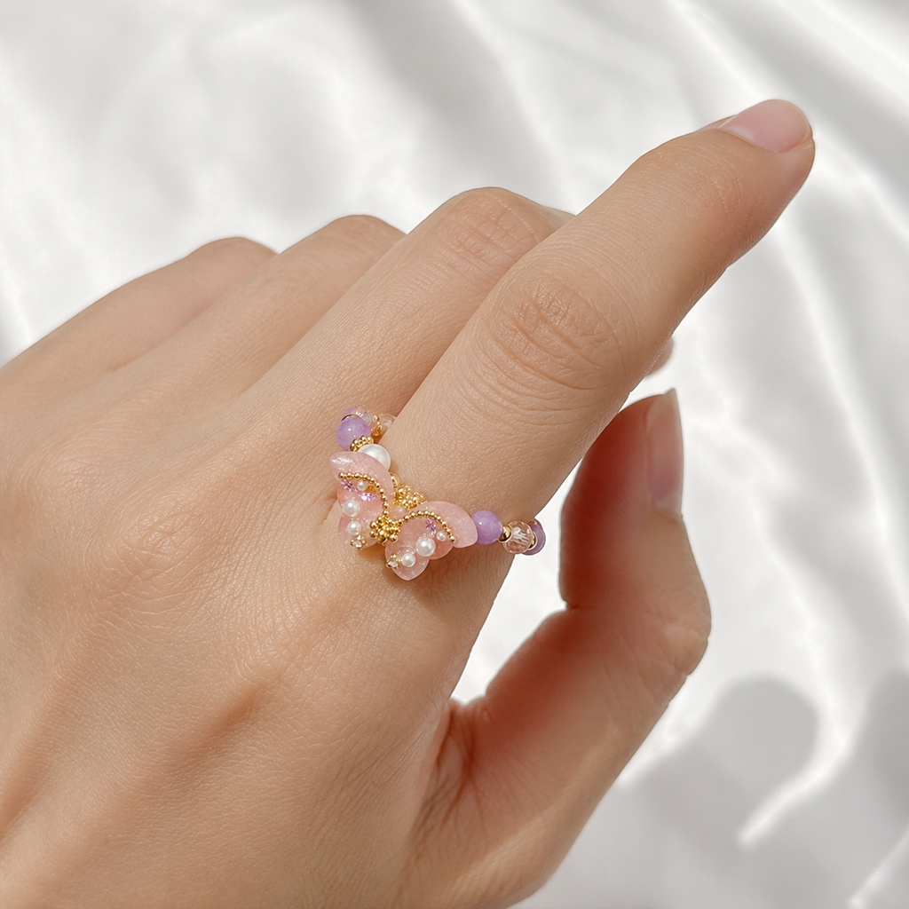 Lavender Butterfly Beaded Bracelet - image 7