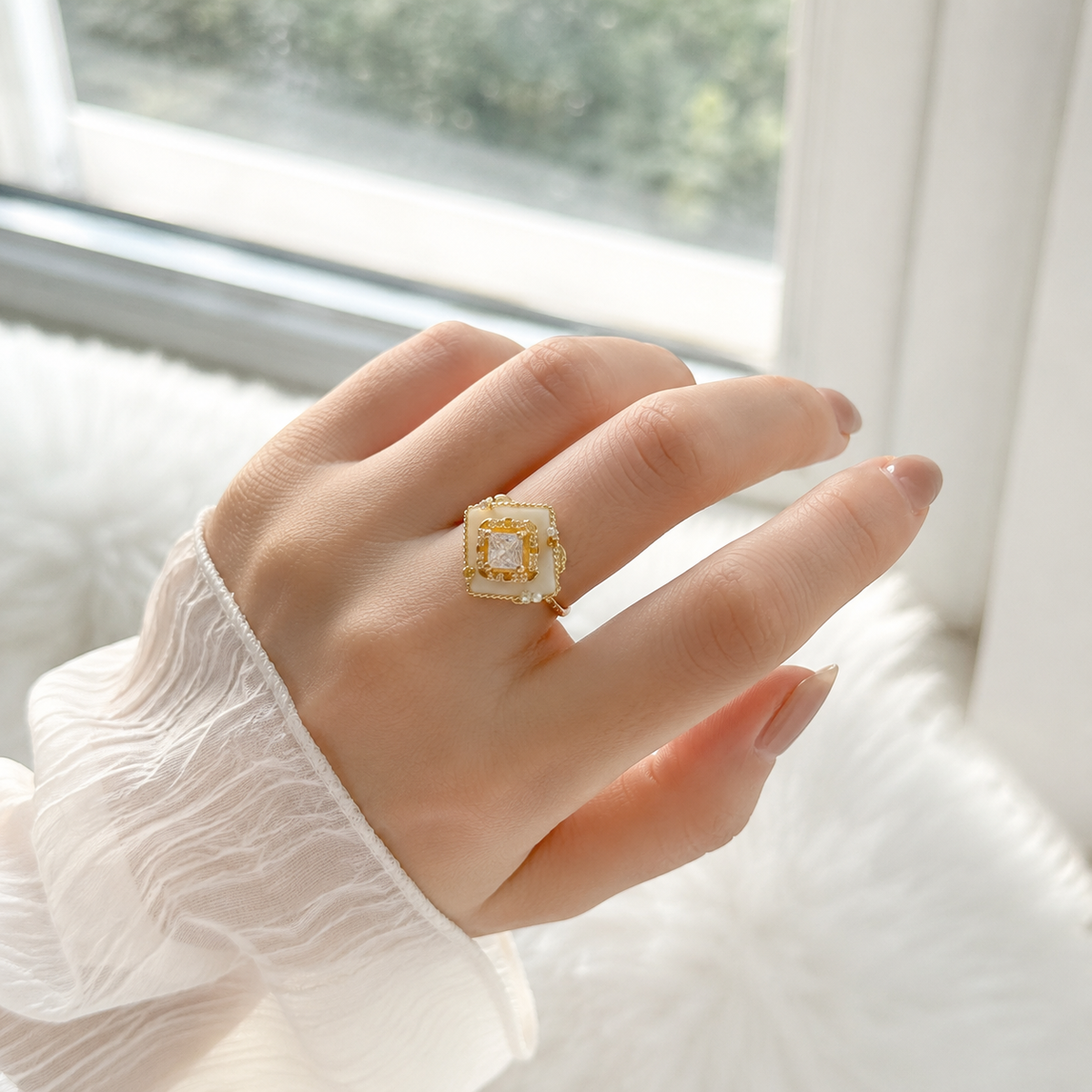 Ivory Geometric Crystal Ring - image 8