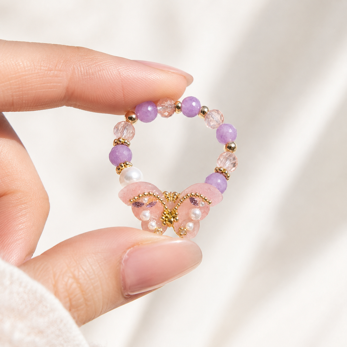 Lavender Butterfly Beaded Bracelet - image 9